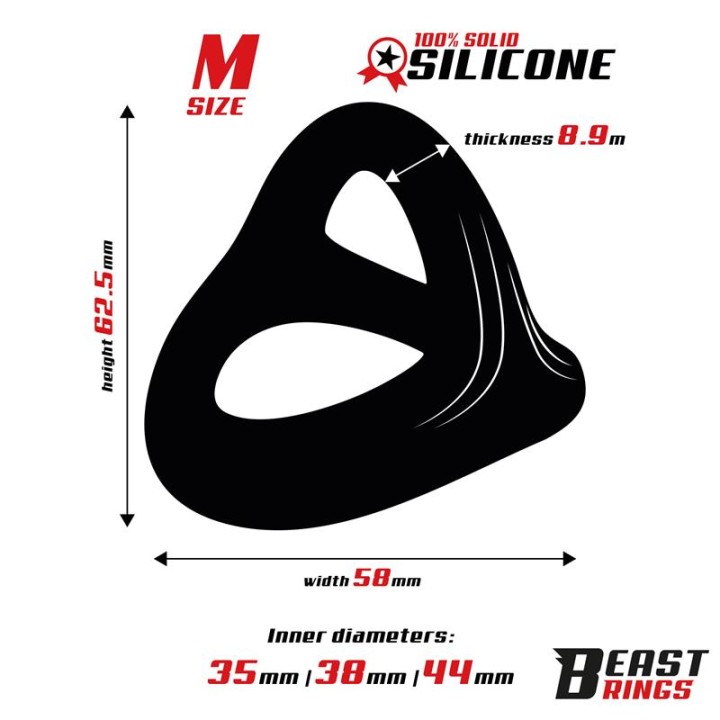 Triple Cock Ring Solid Silicone 44/38/35 mm  Size M - BR-204 - Teknashop Ltd