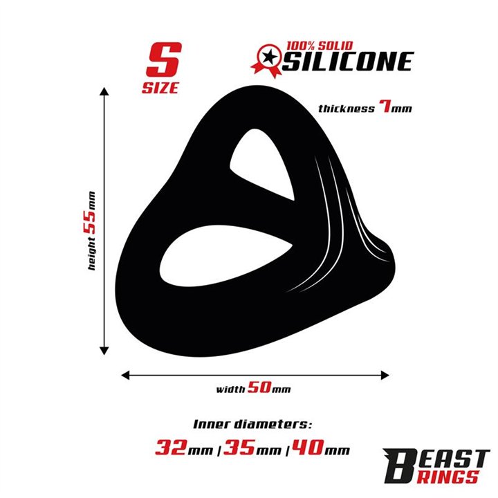 Triple Cock Ring Solid Silicone 40/35/32 mm Size S - BR-203 - Teknashop Ltd