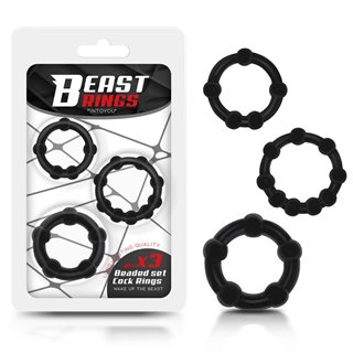 Set of 3 Cock Ring Beaded Flexible Black - BR-771 - Teknashop Ltd