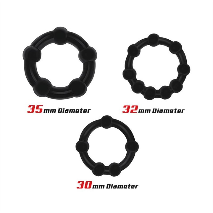 Set of 3 Cock Ring Beaded Flexible Black - BR-771 - Teknashop Ltd