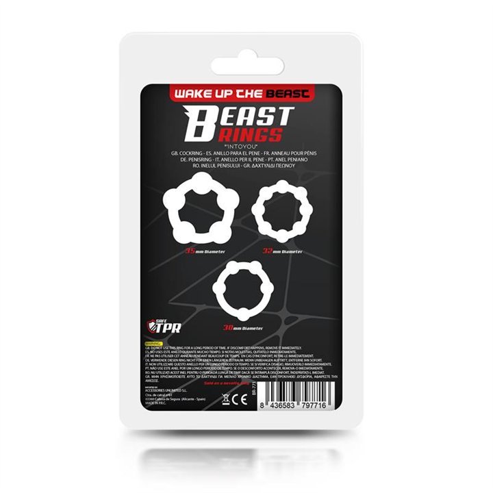 Set of 3 Cock Ring Beaded Flexible Black - BR-771 - Teknashop Ltd