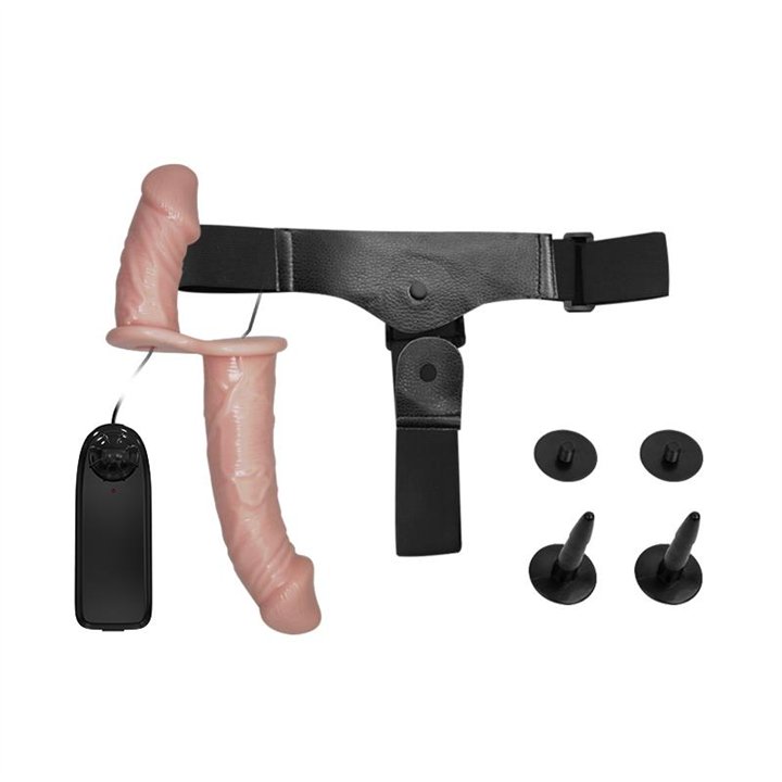 Strap-On with Double Dildo with Vibration Flesh - BW-022060 - Teknashop Ltd