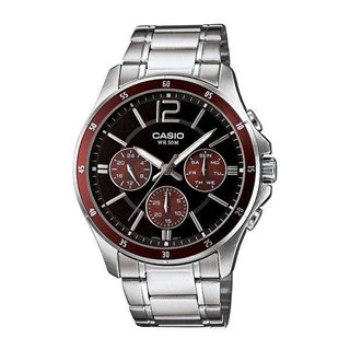 CASIO COLLECTION Mod. MULTIFUNCTION CALENDAR - BLACK & BORDEAUX - WW.MTP-1374D-5AVDF - Teknashop Ltd