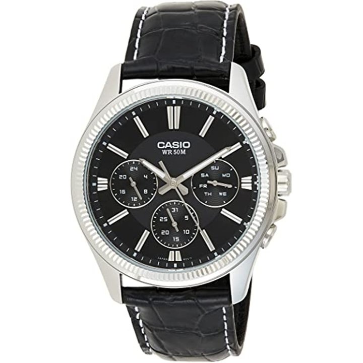 CASIO Mod. DAY DATE MULTIFUNCTION, LEATHER - BLACK - WW.MTP-1375L-1AVDF - Teknashop Ltd