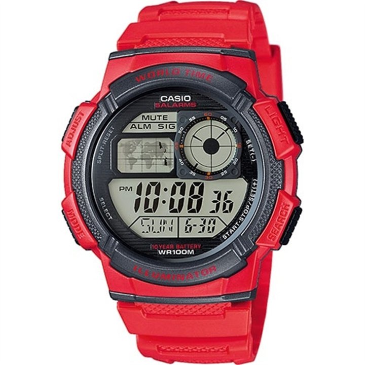 CASIO SPORT Mod. DIVER - WORLD TIME ILLUMINATOR 5 ALARMS, 10 YEARS BATTERY - RED - WW.AE-1000W-4AVDF - Teknashop Ltd