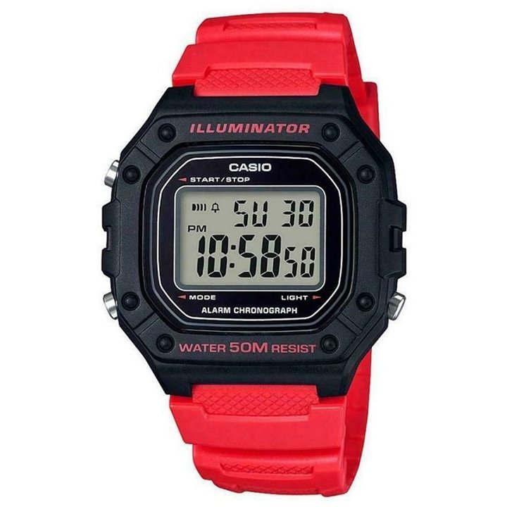 CASIO TIMELESS COLLECTION Mod. SPORT ILLUMINATOR WR 50M, ALARM, CHRONOGRAPH - RED - VIVID (Brilliant color) - WW.W-218H-4BVDF - 