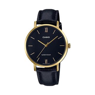 CASIO COLLECTION Mod. MINIMAL GOLD, LEATHER - BLACK - WW.LTP-VT01GL-1BUDF - Teknashop Ltd