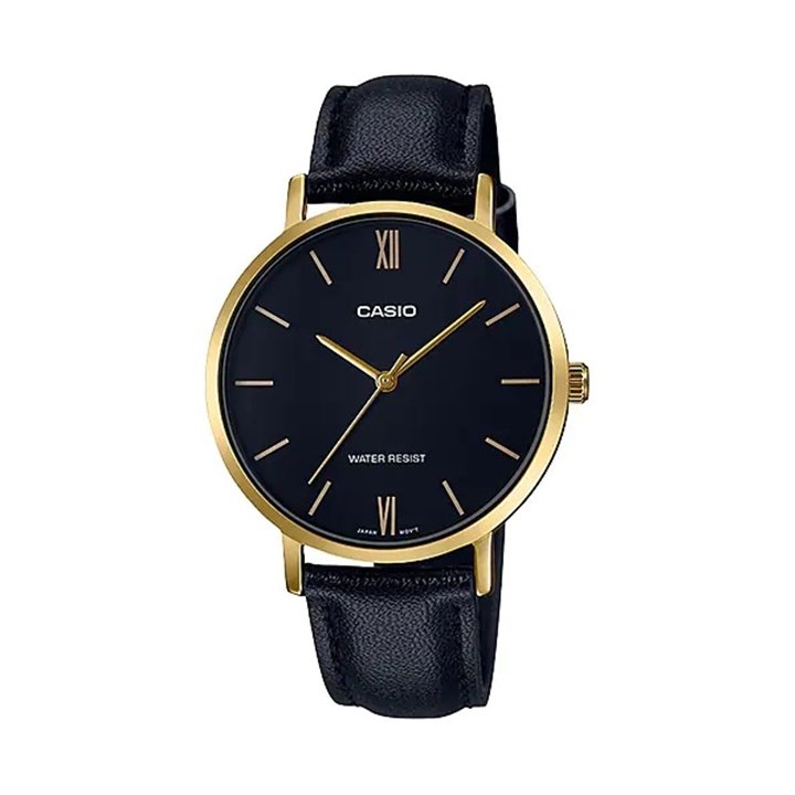 CASIO COLLECTION Mod. MINIMAL GOLD, LEATHER - BLACK - WW.LTP-VT01GL-1BUDF - Teknashop Ltd