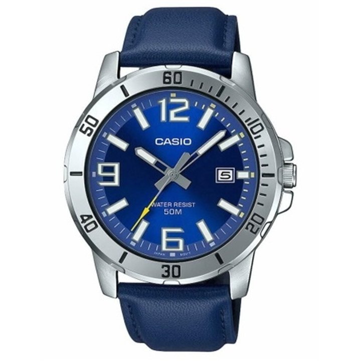 CASIO SPORT COLLECTION Mod. DIVER 50M LEATHER - BLUE - WW.MTP-VD01L-2BVUDF - Teknashop Ltd