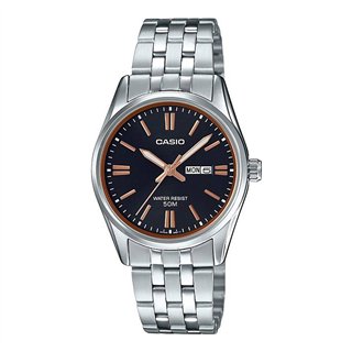 CASIO COLLECTION Mod. LADY DAY & DATE - BLACK, BRONZE INDEXES - WW.LTP-1335D-1A2VDF - Teknashop Ltd