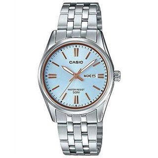 CASIO COLLECTION Mod. LADY DAY & DATE - LIGHT BLUE, BRONZE INDEXES - WW.LTP-1335D-2AVDF - Teknashop Ltd
