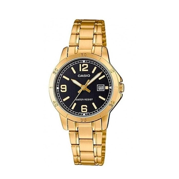 CASIO COLLECTION Mod. LADY DATE, GOLD - BLACK - WW.LTP-V004G-1BUDF - Teknashop Ltd