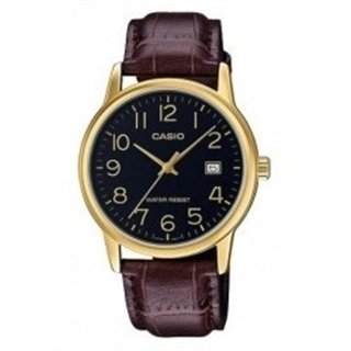 CASIO COLLECTION Mod. DATE GOLD, LEATHER - BLACK - WW.MTP-V002GL-1BUDF - Teknashop Ltd
