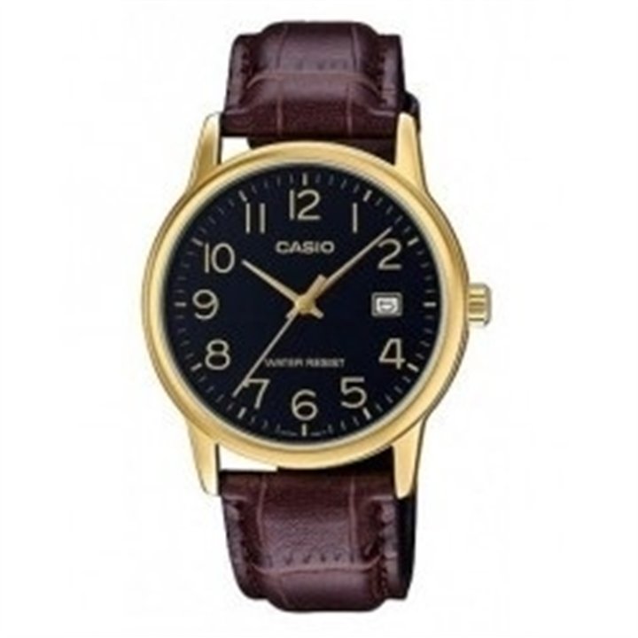 CASIO COLLECTION Mod. DATE GOLD, LEATHER - BLACK - WW.MTP-V002GL-1BUDF - Teknashop Ltd