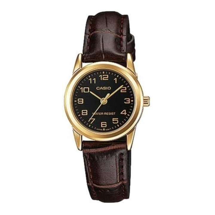 CASIO COLLECTION Mod. LADY 3H GOLD, LEATHER - BLACK - WW.LTP-V001GL-1BUDF - Teknashop Ltd
