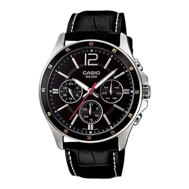 CASIO COLLECTION Mod. MULTIFUNCTION CALENDAR, LEATHER - BLACK - WW.MTP-1374L-1AVDF - Teknashop Ltd