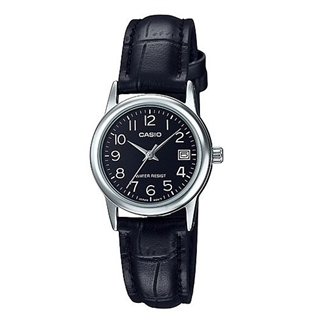 CASIO COLLECTION Mod. LADY DATE SILVER, LEATHER - BLACK - WW.LTP-V002L-1BUDF - Teknashop Ltd