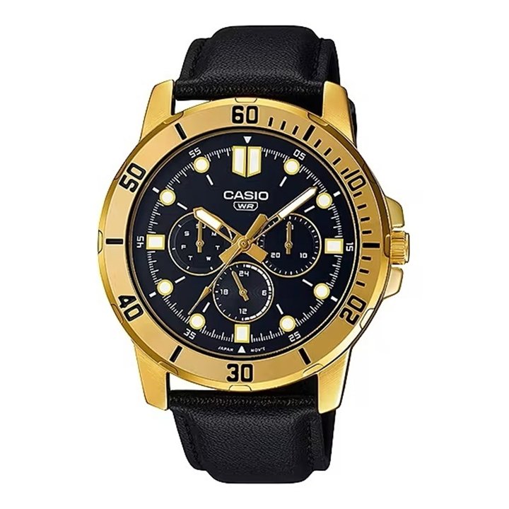CASIO COLLECTION Mod. DIVER MULTIFUCTION. LEATHER - BLACK - WW.MTP-VD300GL-1EUDF - Teknashop Ltd