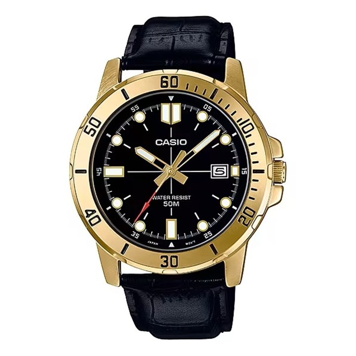 CASIO SPORT COLLECTION Mod. DIVER 50M LEATHER - BLACK - WW.MTP-VD01GL-1EVUDF - Teknashop Ltd