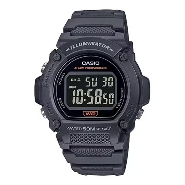 CASIO TIMELESS COLLECTION Mod. SPORT- ILLUMINATOR WR 50M, ALARM, CHRONOGRAPH - BLACK - WW.W-219H-8BVDF - Teknashop Ltd