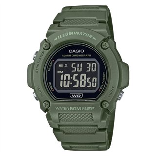 CASIO TIMELESS COLLECTION Mod. SPORT- ILLUMINATOR WR 50M, ALARM, CHRONOGRAPH - ARMY GREEN - COLORED SERIE - WW.W-219HC-3BVDF - T
