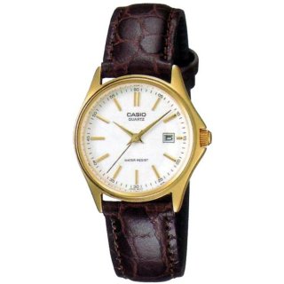 CASIO COLLECTION Mod. LADY DATE LEATHER - WHITE, GOLD INDEXES - WW.LTP-1183Q-7ADF - Teknashop Ltd