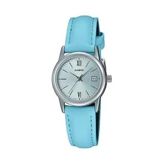 CASIO COLLECTION Mod. LADY DATE SILVER, LEATHER - LIGHT BLUE - WW.LTP-V002L-2B3UDF - Teknashop Ltd