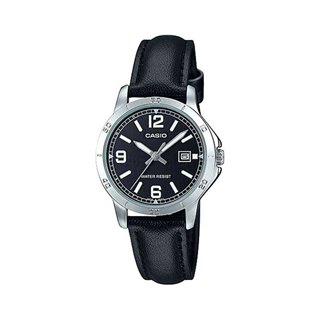 CASIO COLLECTION Mod. LADY DATE, LEATHER - BLACK - WW.LTP-V004L-1BUDF - Teknashop Ltd