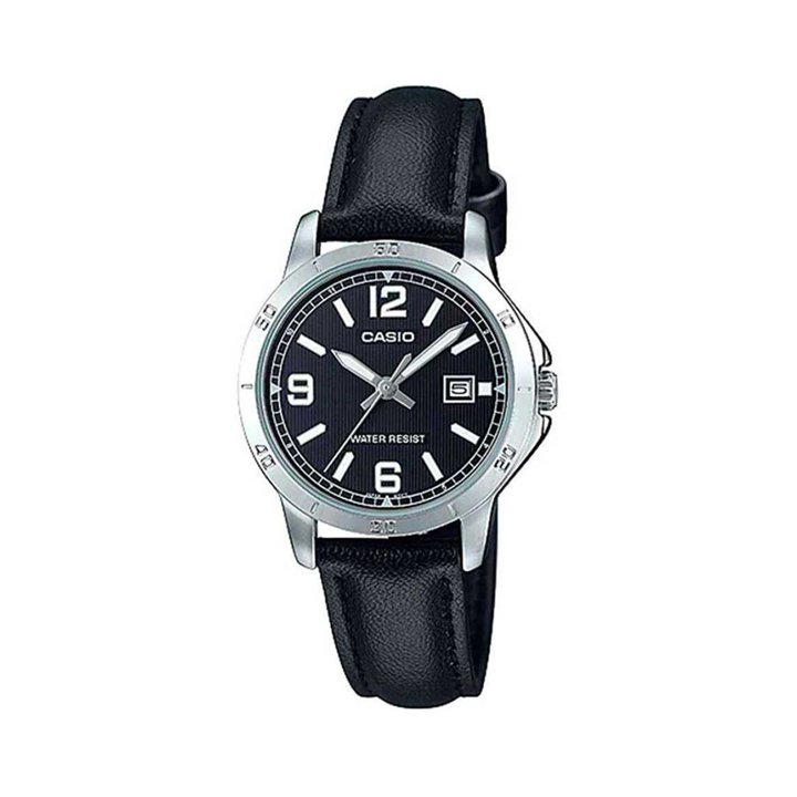 CASIO COLLECTION Mod. LADY DATE, LEATHER - BLACK - WW.LTP-V004L-1BUDF - Teknashop Ltd