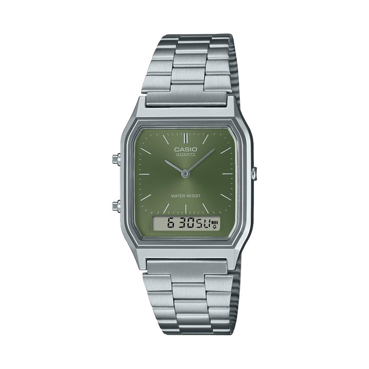 CASIO VINTAGE Mod. EDGY COLLECTION SUNRAY DIAL - GREEN MOSS - WW.AQ-230A-3AMQYES - Teknashop Ltd