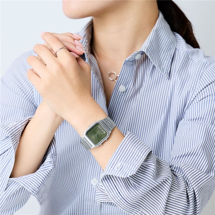 CASIO VINTAGE Mod. EDGY COLLECTION SUNRAY DIAL - GREEN MOSS - WW.AQ-230A-3AMQYES - Teknashop Ltd
