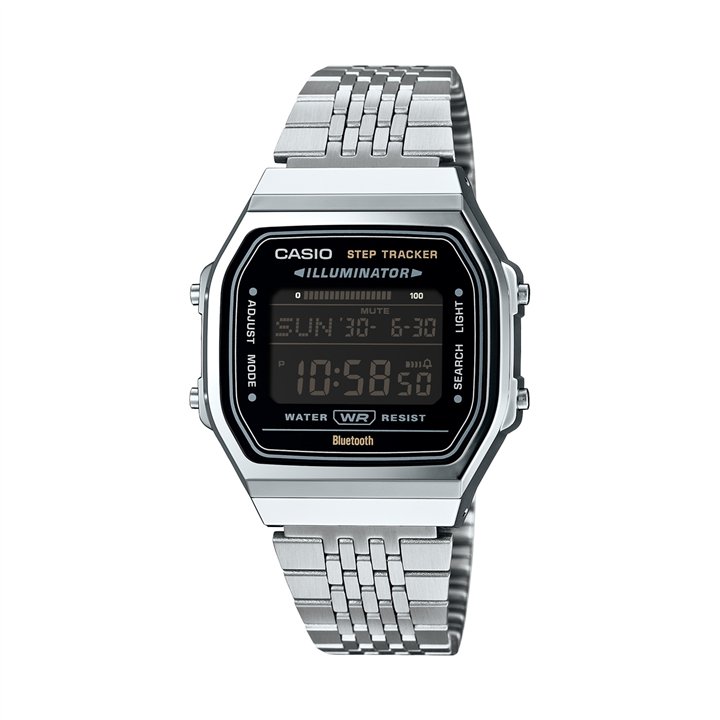 CASIO VINTAGE Mod. BLUETOOTH® SMARTPHONE LINK - STEEL - built-in accelerometer senses body movements + steps counter - BLACK - W