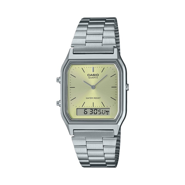 CASIO VINTAGE Mod. EDGY COLLECTION SUNRAY DIAL - GREEN LEMON - WW.AQ-230A-9AMQYES - Teknashop Ltd