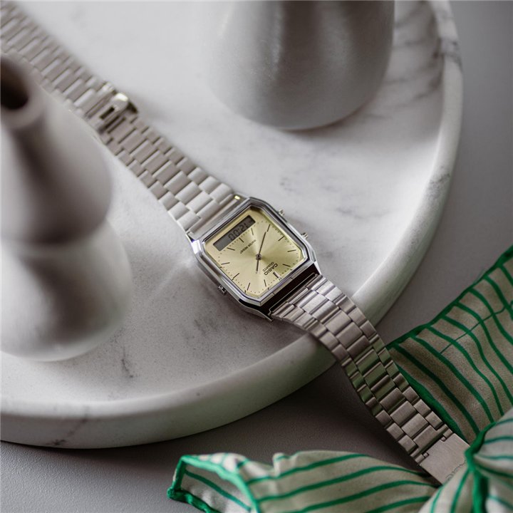 CASIO VINTAGE Mod. EDGY COLLECTION SUNRAY DIAL - GREEN LEMON - WW.AQ-230A-9AMQYES - Teknashop Ltd
