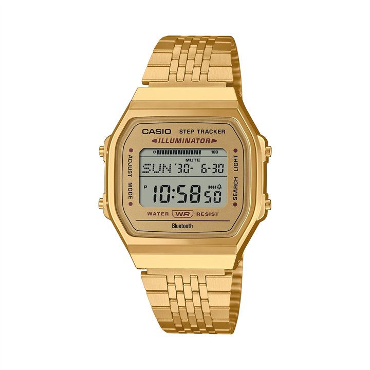 CASIO VINTAGE Mod. BLUETOOTH® SMARTPHONE LINK - GOLD - built-in accelerometer senses body movements + steps counter - GOLD - WW.