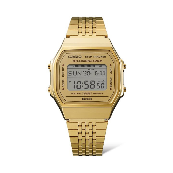 CASIO VINTAGE Mod. BLUETOOTH® SMARTPHONE LINK - GOLD - built-in accelerometer senses body movements + steps counter - GOLD - WW.