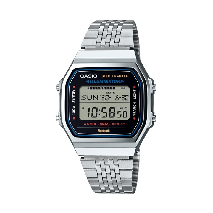 CASIO VINTAGE Mod. BLUETOOTH® SMARTPHONE LINK - STEEL - built-in accelerometer senses body movements + steps counter - BLACK - W