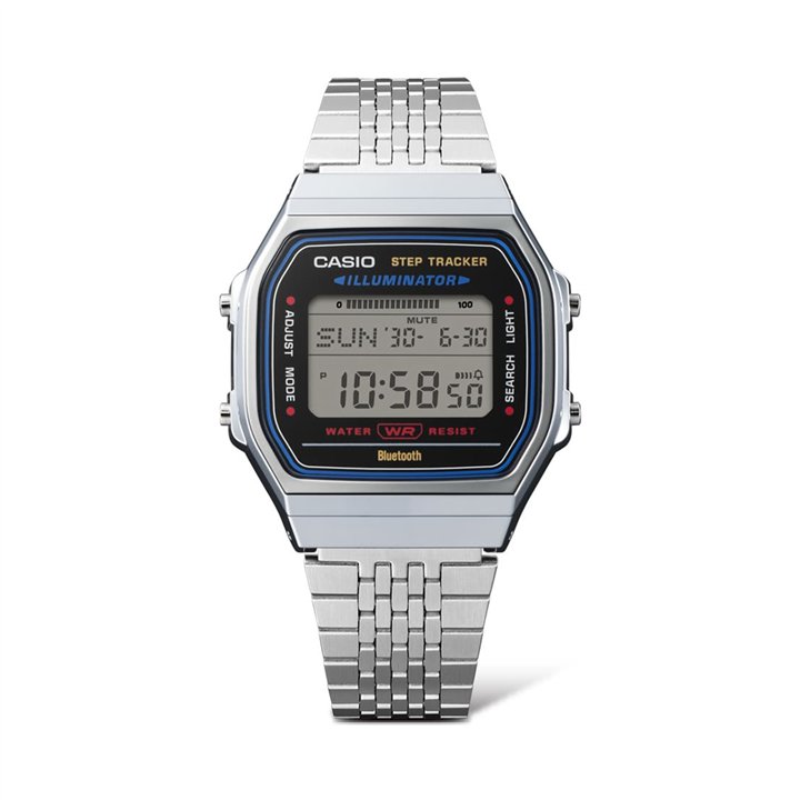 CASIO VINTAGE Mod. BLUETOOTH® SMARTPHONE LINK - STEEL - built-in accelerometer senses body movements + steps counter - BLACK - W