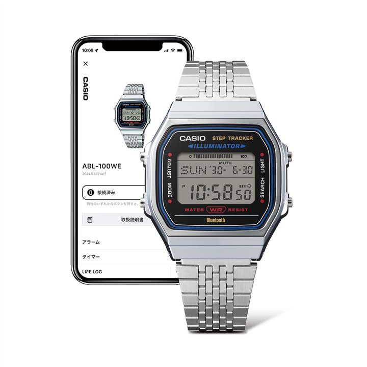 CASIO VINTAGE Mod. BLUETOOTH® SMARTPHONE LINK - STEEL - built-in accelerometer senses body movements + steps counter - BLACK - W