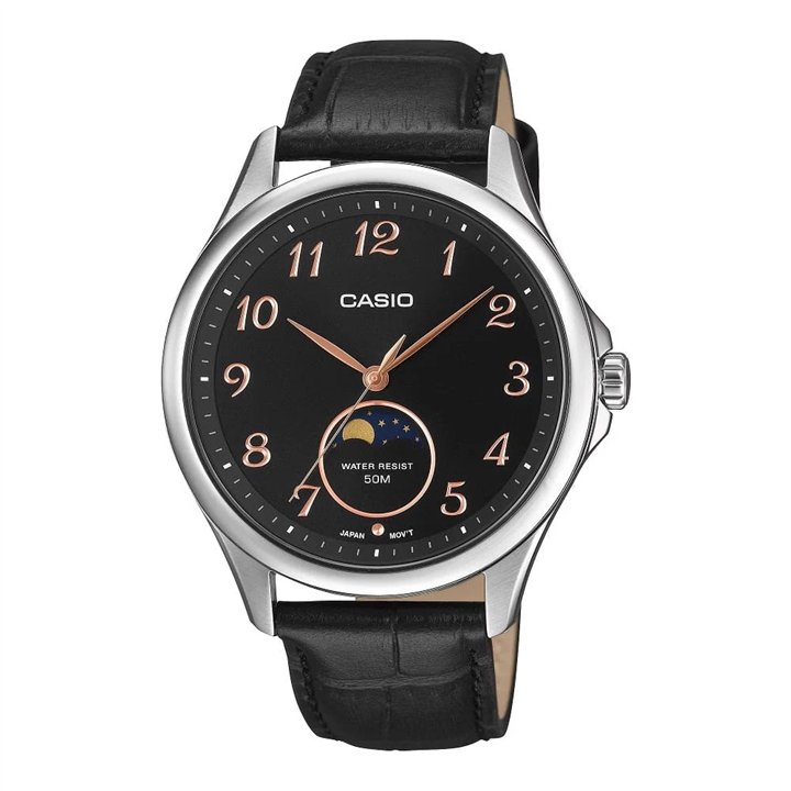 CASIO COLLECTION Mod. MOONPHASES - SILVER LEATHER - WW.MTP-M110L-1AVER - Teknashop Ltd