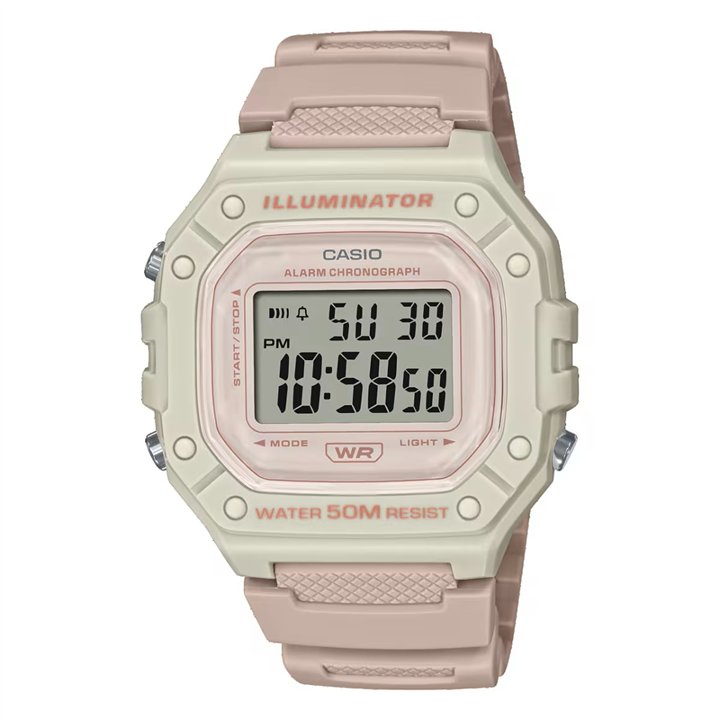 CASIO TIMELESS COLLECTION Mod. SPORT ILLUMINATOR WR 50M, ALARM, CHRONOGRAPH - LIGHT PINK - COLORED SERIE - WW.W-218HC-4A2VDF - T