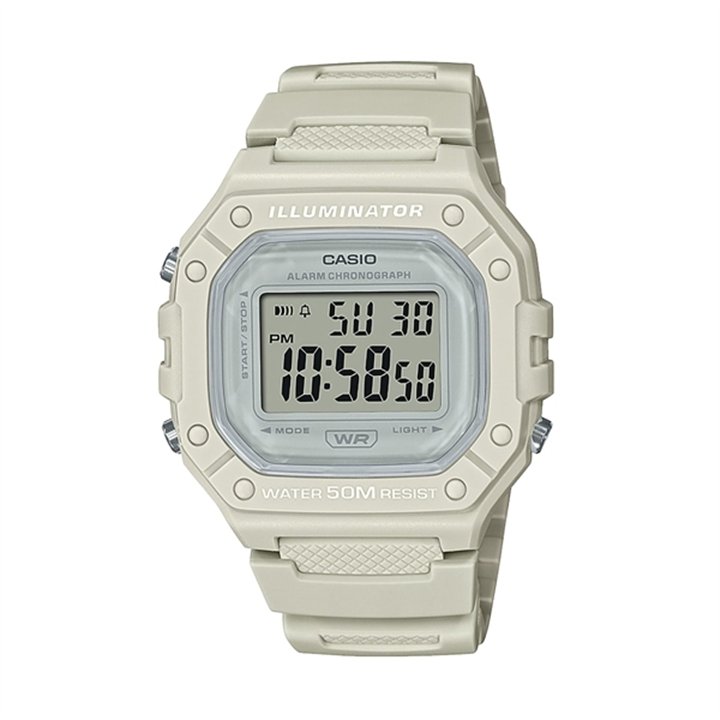 CASIO TIMELESS COLLECTION Mod. SPORT ILLUMINATOR WR 50M, ALARM, CHRONOGRAPH - WHITE - COLORED SERIE - WW.W-218HC-8AVDF - Teknash