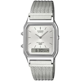 CASIO VINTAGE Mod. EDGY COLLECTION SUNRAY DIAL - MESH STRAP, SILVER - WW.AQ-230EM-7AEF - Teknashop Ltd
