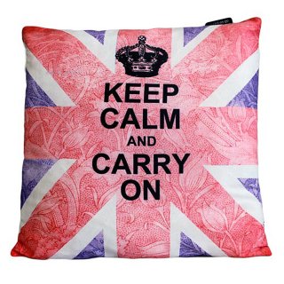 CUSCINI LETTERARI - Copricuscino in Juta lavata / Cotton pillow case  KEEP CALM AND CARRY ON - Size 40x40cm - WW.UNIONJACK-C-03 