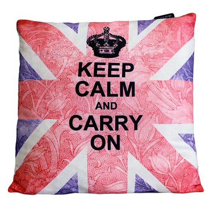 CUSCINI LETTERARI - Copricuscino in Juta lavata / Cotton pillow case  KEEP CALM AND CARRY ON - Size 40x40cm - WW.UNIONJACK-C-03 