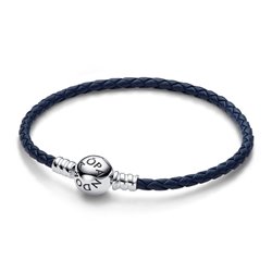 PANDORA MOMENTS COLLECTION Mod. ROUND CLASP BLUE BRAIDED LEATHER BRACELET ***SPECIAL PRICE***