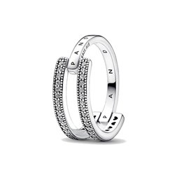 PANDORA JEWELS Mod. SIGNATURE LOGO & PAVE DOUBLE BAND - RING - Size 54 ***SPECIAL PRICE***