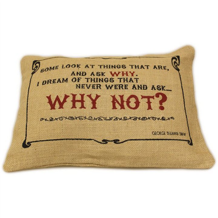 CUSCINI LETTERARI - Copricuscino in Juta lavata / Juta washed pillow case WHY NOT - Size 38x25cm - WW.SLEEP-J-05 - Teknashop Ltd