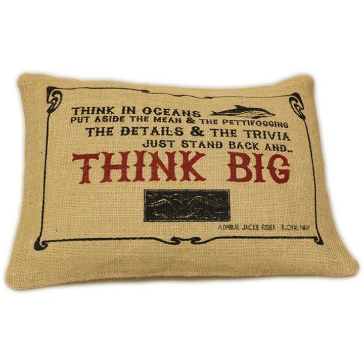 CUSCINI LETTERARI - Copricuscino in Juta lavata / Juta washed pillow case THINK BIG - Size 38x25cm - WW.SLEEP-J-07 - Teknashop L