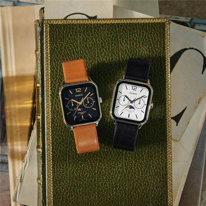CASIO COLLECTION Mod. MOONPHASES LEATHER - BLACK - WW.MTP-M305L-1AVER - Teknashop Ltd